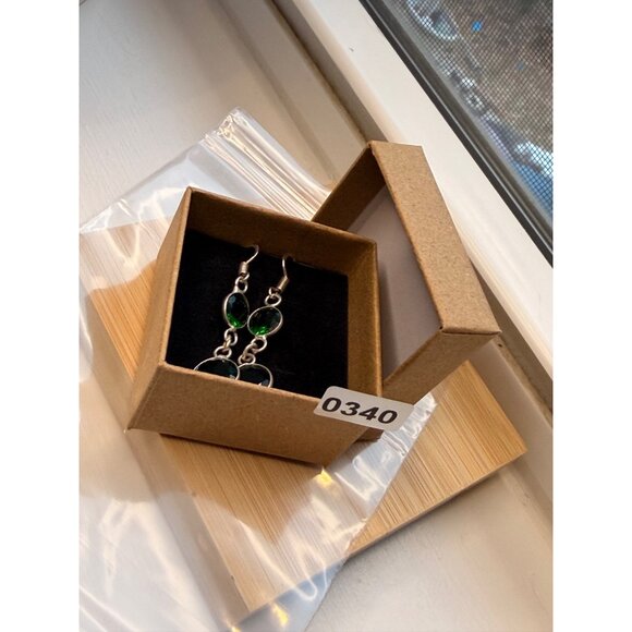 Sterling Silver Green Crystal Drop Earrings - Picture 5 of 7